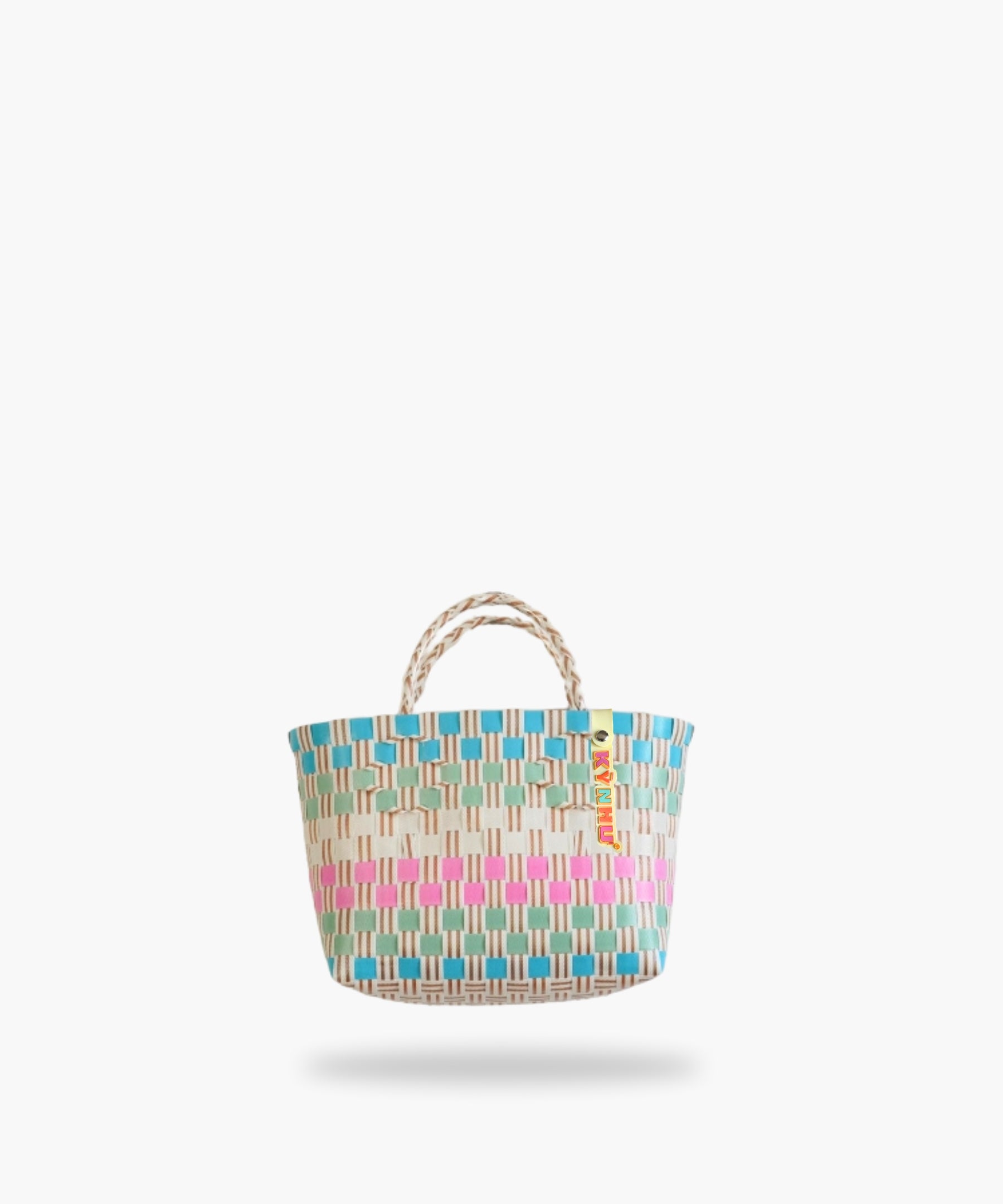 Panier Bubblegum Mini – Petit panier cabas tressé artisanal, aux couleurs vives, fabriqué au Vietnam.