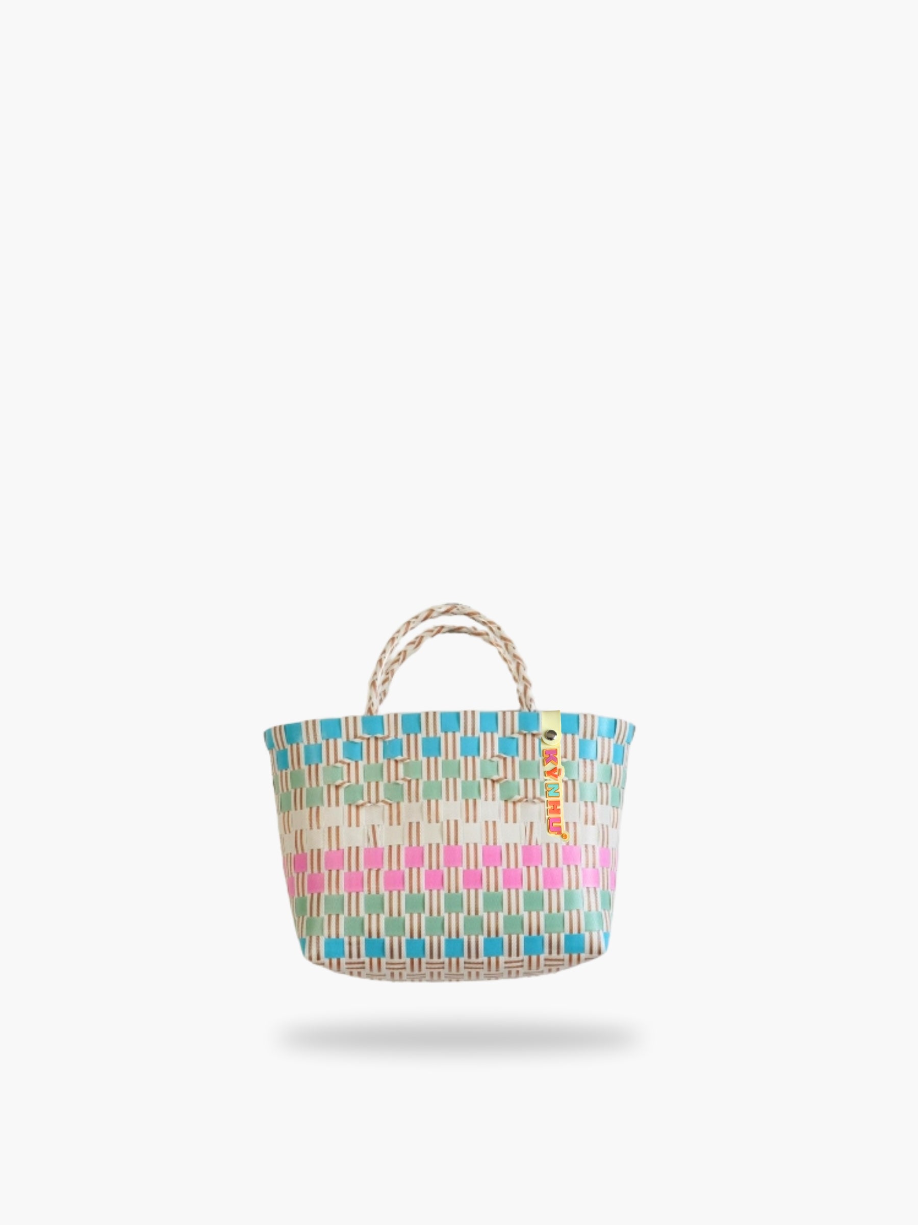 Panier Bubblegum Mini – Petit panier cabas tressé artisanal, aux couleurs vives, fabriqué au Vietnam.