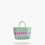Panier Lime Mini – Petit panier cabas tressé à la main, nuances vertes et bleues, fait au Vietnam.