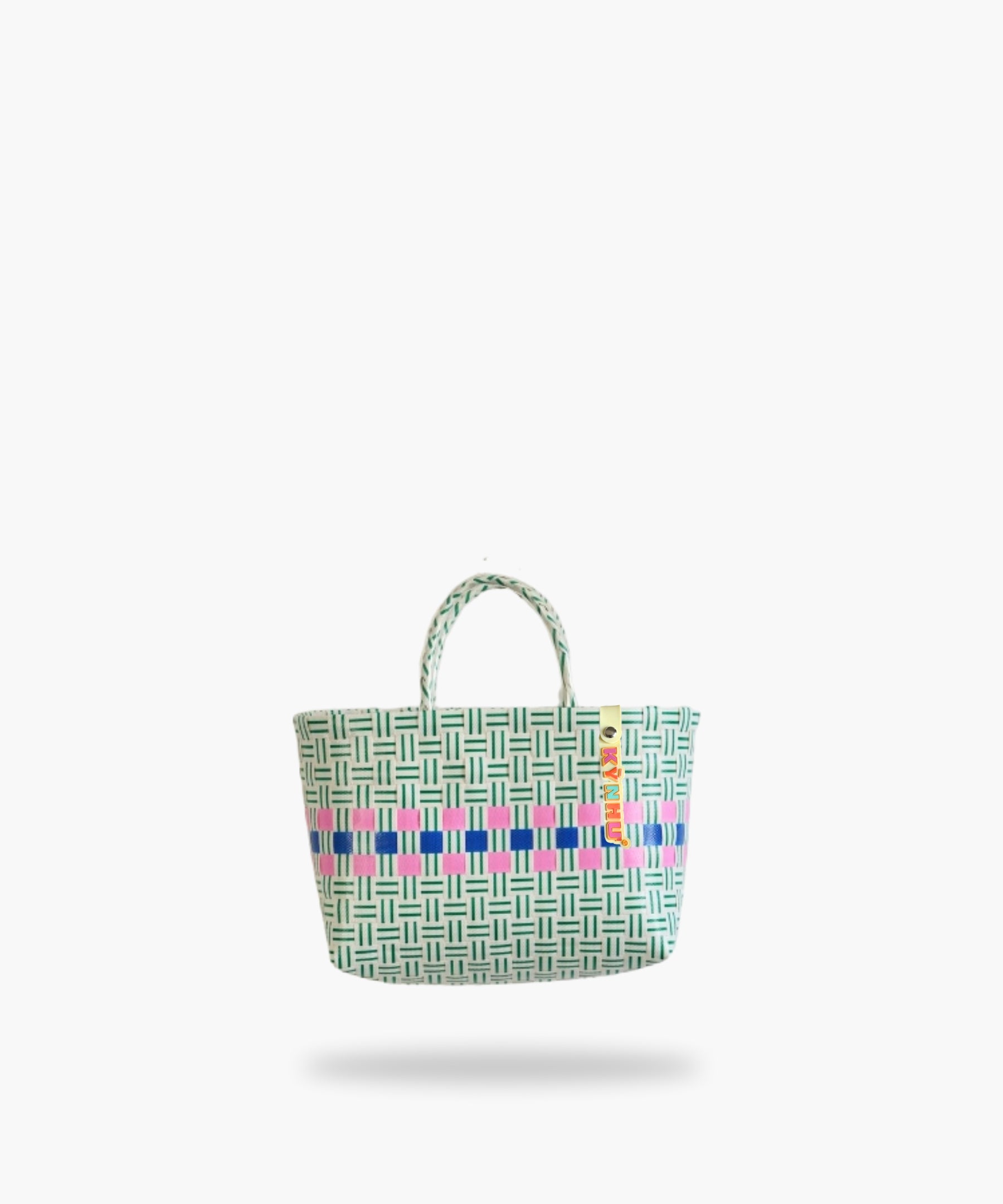 Panier Lime Mini – Petit panier cabas tressé à la main, nuances vertes et bleues, fait au Vietnam.