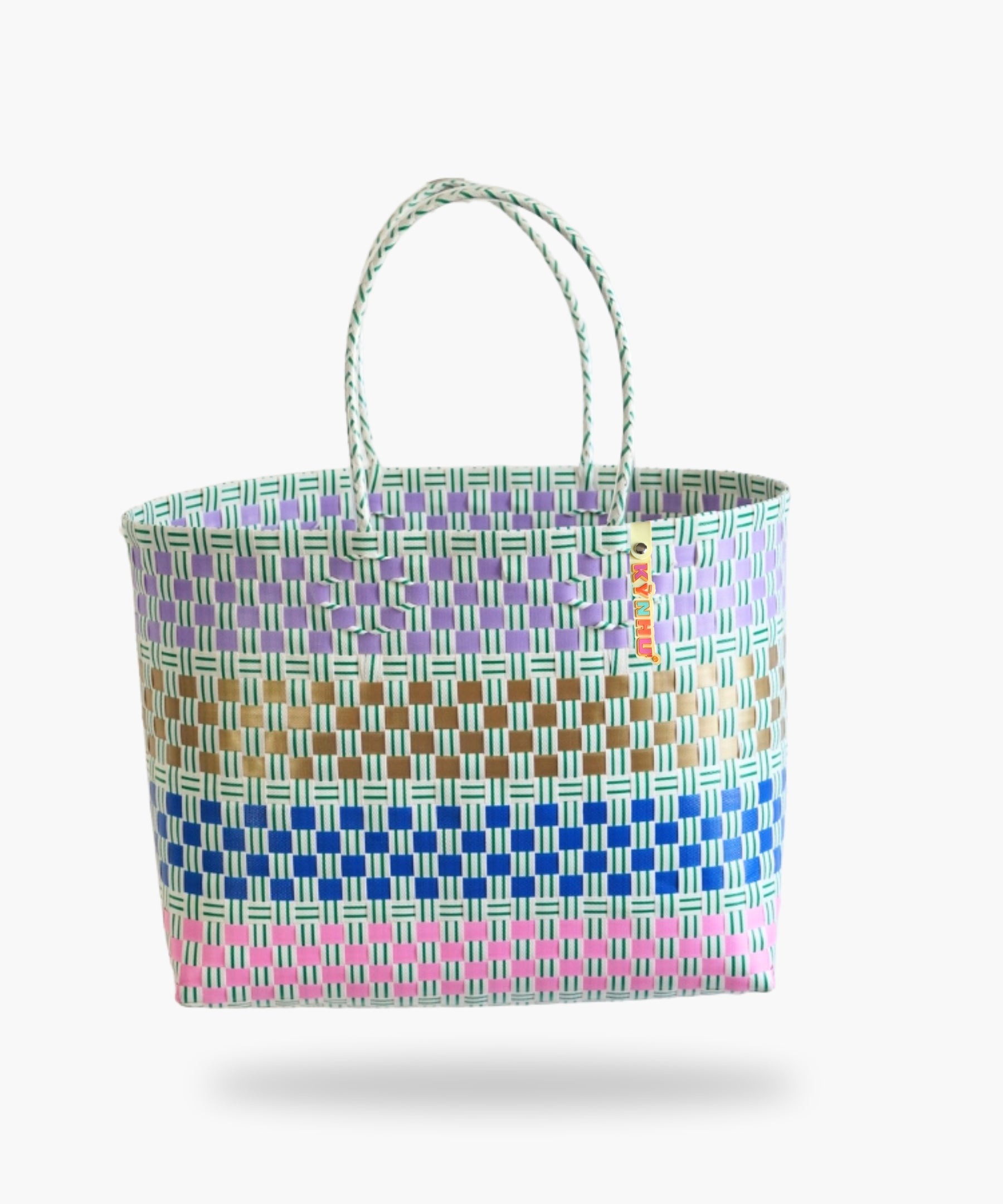 Panier Patchwork Maxi – Panier sac grand format, tressé artisanalement au Vietnam, grandes anses confortables.