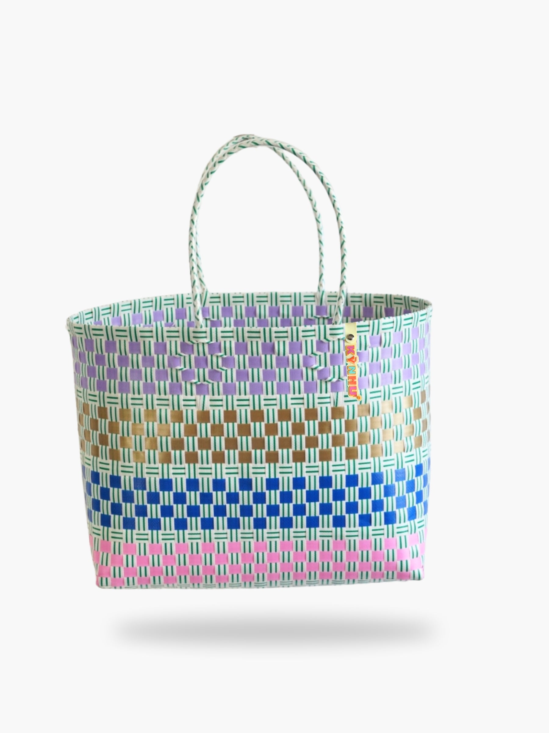 Panier Patchwork Maxi – Panier sac grand format, tressé artisanalement au Vietnam, grandes anses confortables.